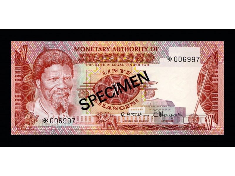 1 Lilangeni Spécimen SWAZILAND 1974 P.01s