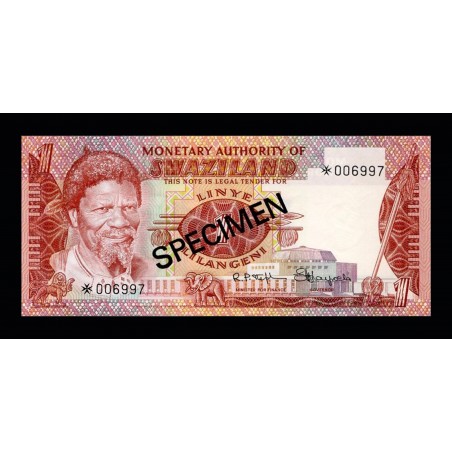 1 Lilangeni Spécimen SWAZILAND 1974 P.01s