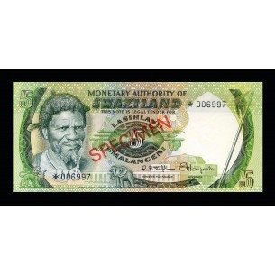 5 Emalangeni Spécimen SWAZILAND 1974 P.03s