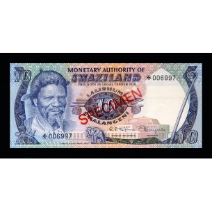 10 Emalangeni Spécimen SWAZILAND 1974 P.04s