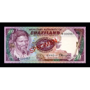 20 Emalangeni Spécimen SWAZILAND 1974 P.5s