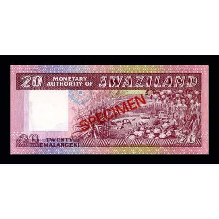 20 Emalangeni Spécimen SWAZILAND 1974 P.5s