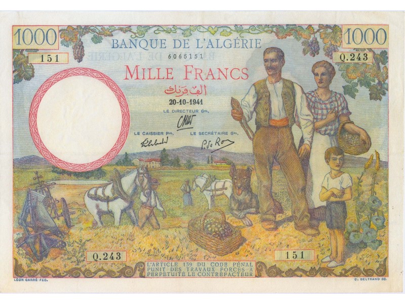4128 - 1000 Francs ALGÉRIE 1941 P.86...