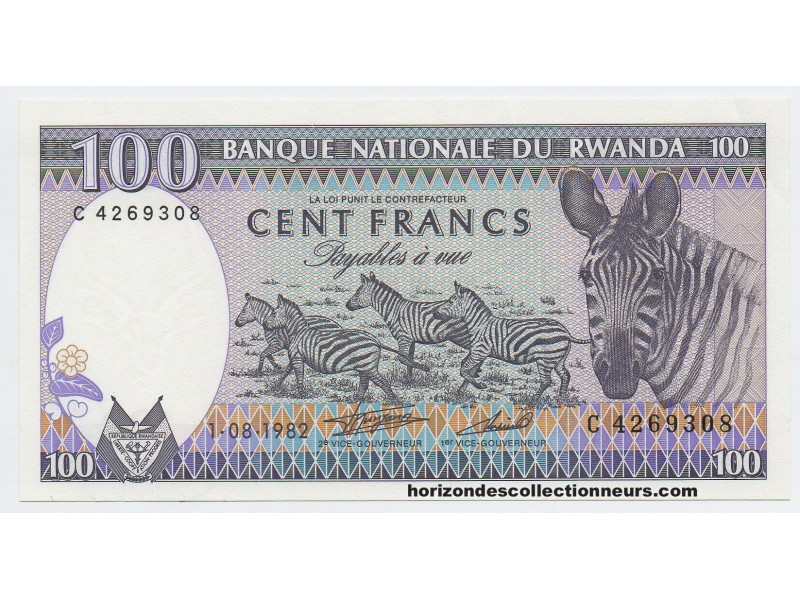 100 FRANCS RWANDA 1982 P.18