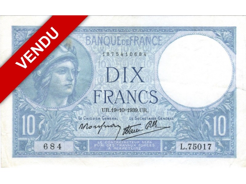 10 Francs Minerve 1939 F.07