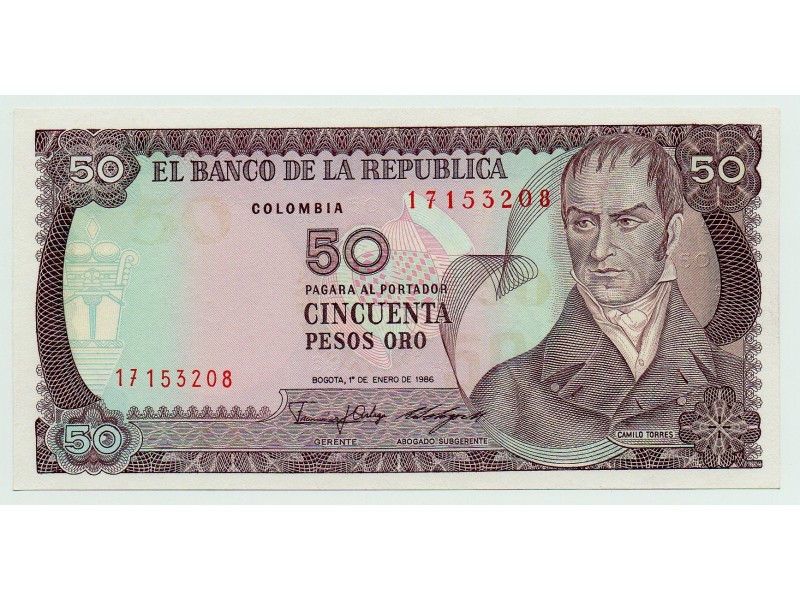 COLOMBIE billet 50 Pesos Oro 1986 P-425b NEUF