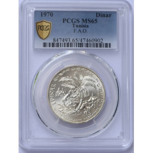 TUNISIE 1 Dinar Habib Bourguiba type FAO 1970 Paris PCGS...