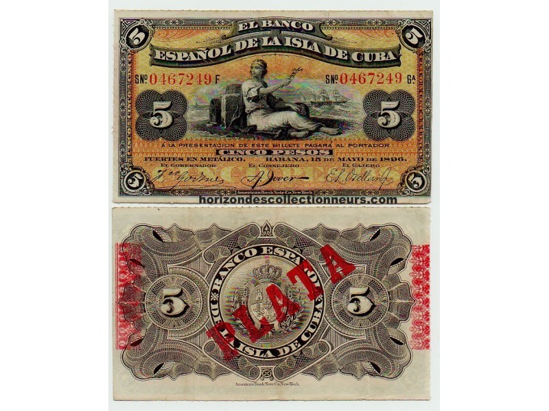 5 Pesos CUBA 1896 P.048b TTB