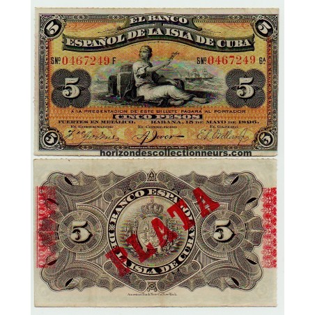 5 Pesos CUBA 1896 P.048b TTB