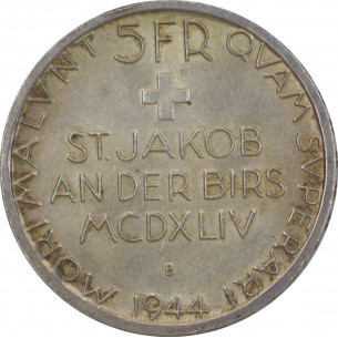 8117 - SUISSE 5 Francs 1944 Bataille de Saint Jacques ARGENT 2