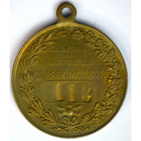 Médaille Souvenir du tirage au Sort Classe de 1878 N° 118