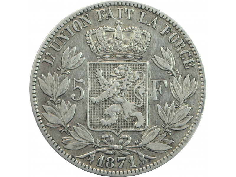 5 Francs BELGIQUE 1871 Léopold II