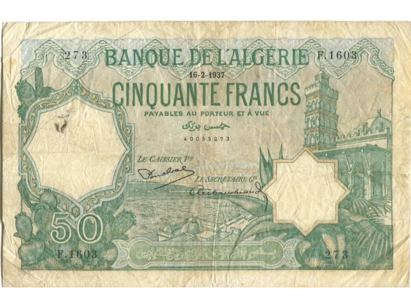 50 Francs ALGÉRIE 1937 P.80a