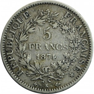 5 Francs Hercule 1874 Bordeaux 2