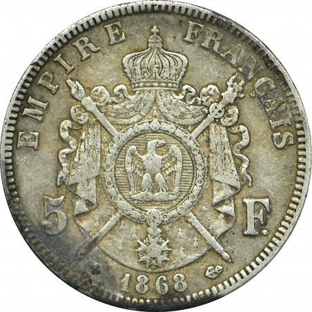 5 Francs Napoléon III 1868 Tête Laurée Strasbourg