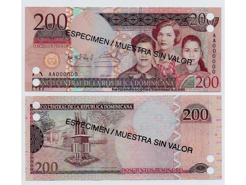 200 Pesos Oro RÉPUBLIQUE DOMINICAINE  SPECIMEN 2007 P.178 NEUF