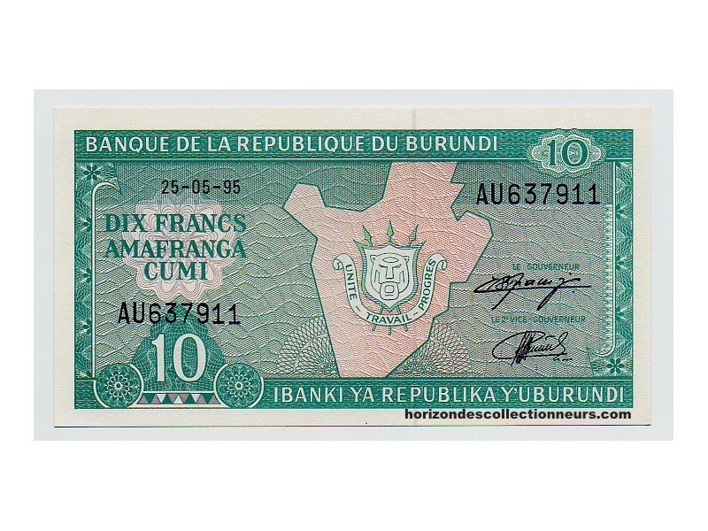 10 Francs BURUNDI 1991 P.33b NEUF