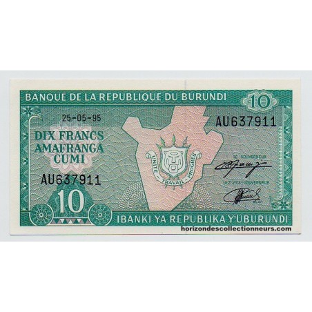 10 Francs BURUNDI 1991 P.33b NEUF