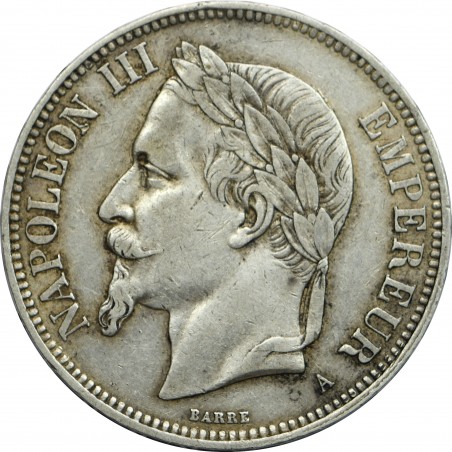 5 Francs Napoléon III 1870 Tête Laurée PARIS