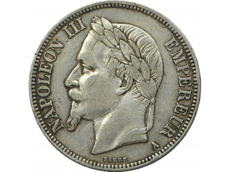 5 Francs Napoléon III 1868 Tête Laurée PARIS