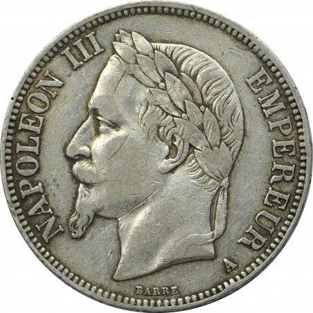 5 Francs Napoléon III 1868 Tête Laurée PARIS