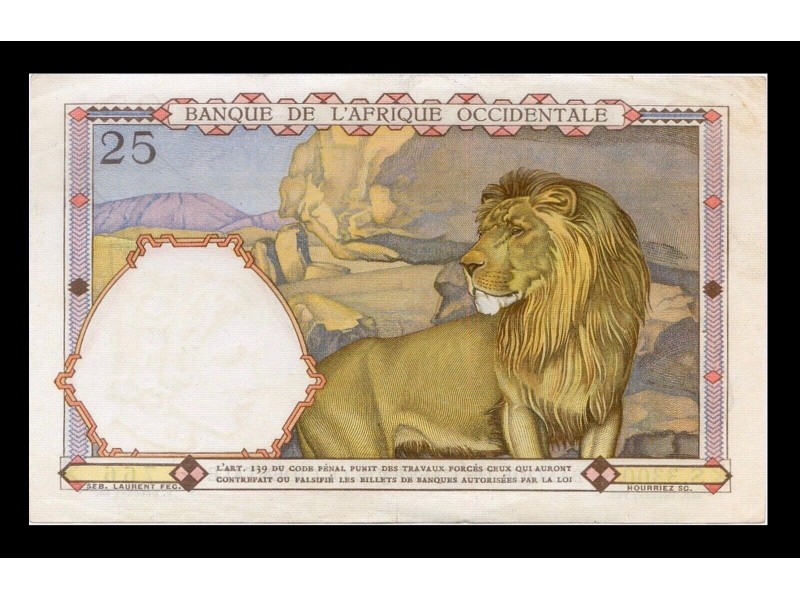 25 Francs Afrique Occidentale Française AOF 1942