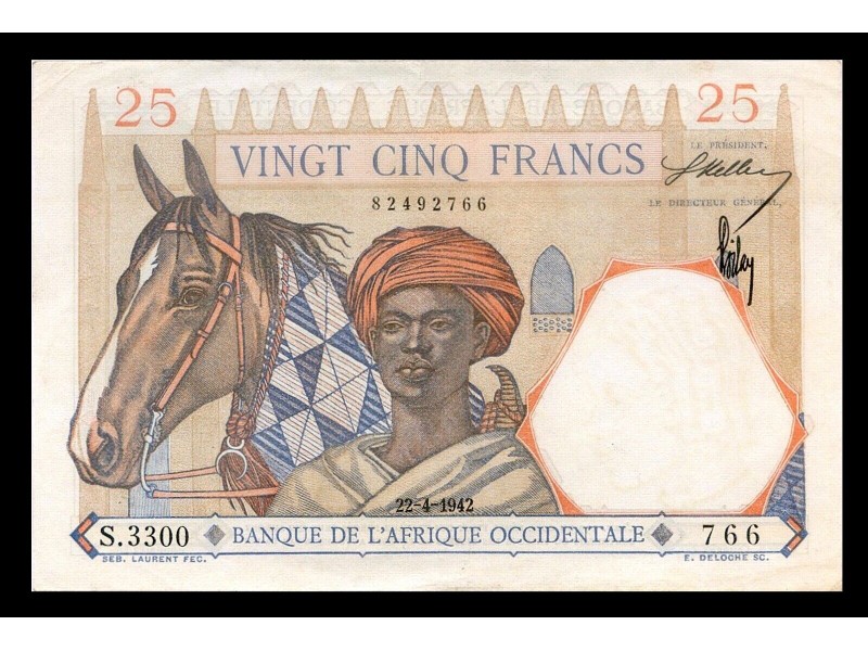 25 Francs Afrique Occidentale Française AOF 1942