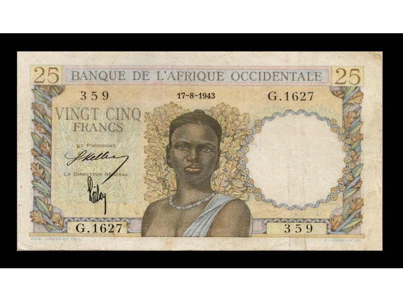 25 Francs Afrique Occidentale Française AOF 1943