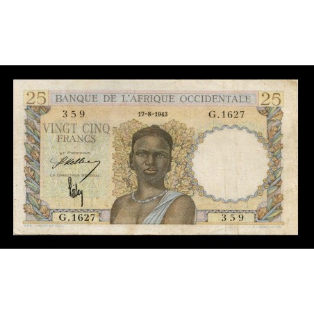 25 Francs Afrique Occidentale Française AOF 1943