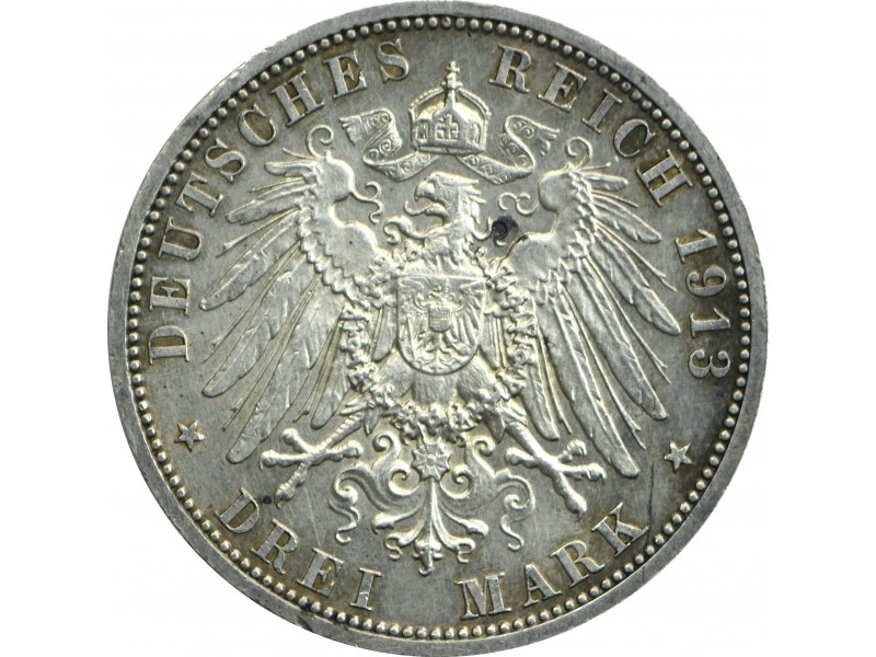 2 Mark ALLEMAGNE, Prusse 1913,  Guillaume II...