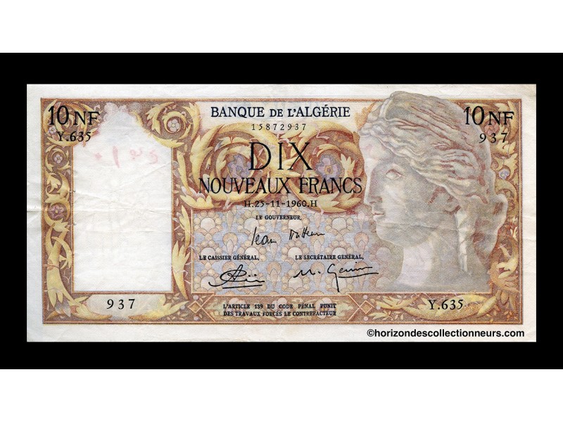 10 Nouveaux Francs Algérie 1960 P.119a