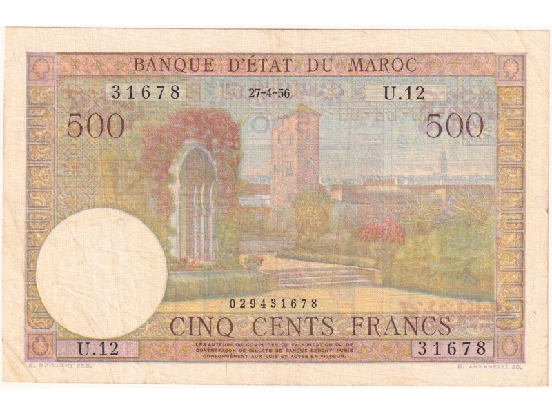 500 Francs MAROC 1956 P.46