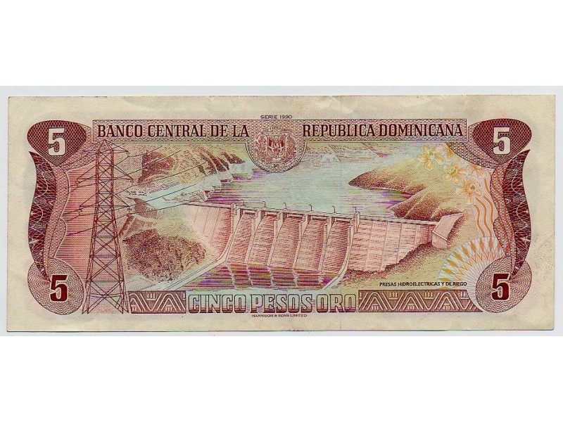 5 Pesos Oro RÉPUBLIQUE DOMINICAINE 1993 P.143a .TTB