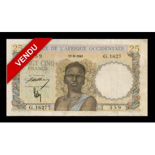 25 Francs Afrique Occidentale Française AOF 1943