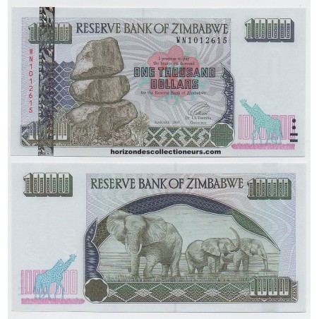1000 Dollars ZIMBABWE 2003 P.12b NEUF
