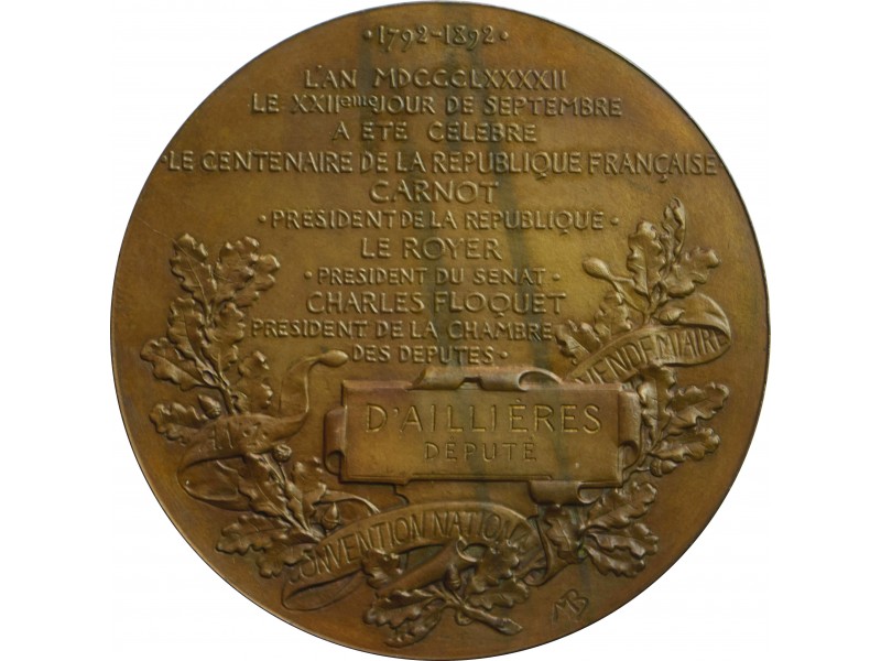 Médaille Assemblée nationale 1792-1892...