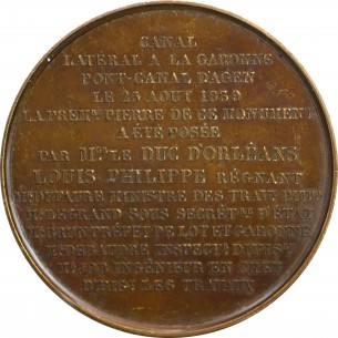 LOUIS-PHILIPPE Ier, Médaille Première pierre du pont-canal d’Agen, 1839 Paris 2