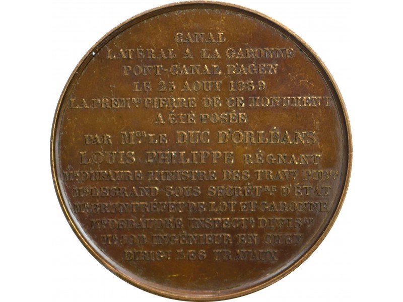 LOUIS-PHILIPPE Ier, Médaille Première pierre du pont-canal d’Agen, 1839 Paris