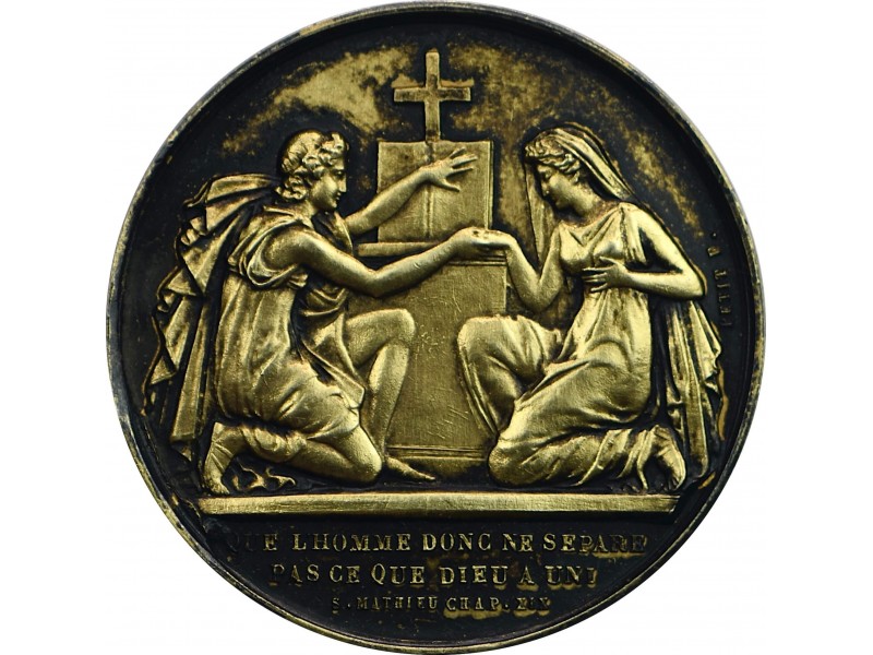 Médaille de mariage , Evangile de St Mathieu 1874