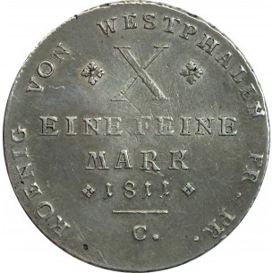 ALLEMAGNE  royaume de westphalie, Jérome Napoléon Thaler de convention, 2e type 1811 Cassel 2