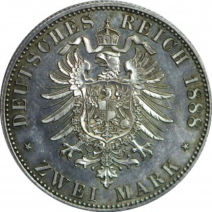 2 Marks ALLEMAGNE 1888, Friedrich III Royaume de Prusse 2