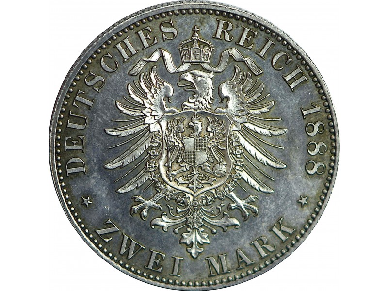 2 Marks ALLEMAGNE 1888, Friedrich III Royaume...