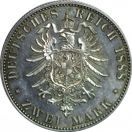 2 Marks ALLEMAGNE 1888, Friedrich III Royaume de Prusse