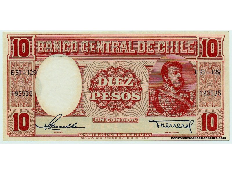 10 Pesos -1 Condor CHILI 1958 P.120 TB