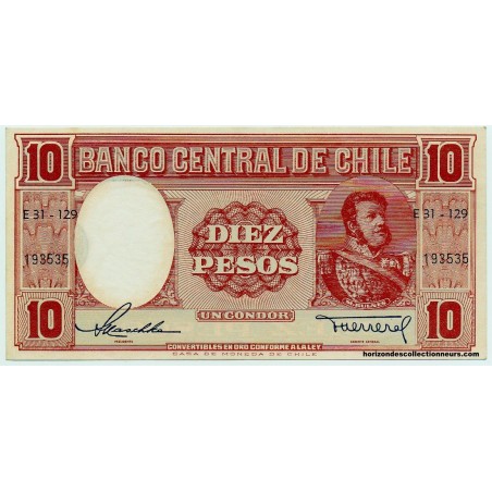 10 Pesos -1 Condor CHILI 1958 P.120 TB