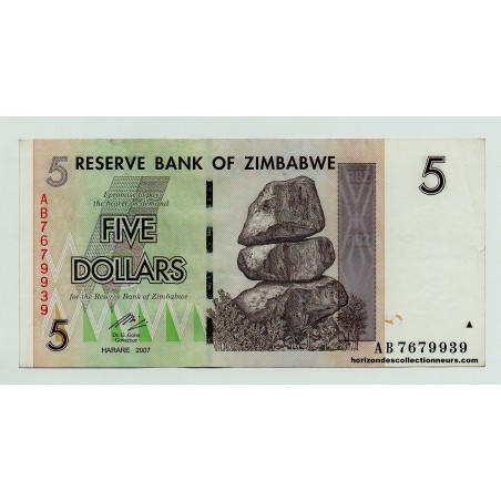 5 Dollars ZIMBABWE 2007 P.66 NEUF