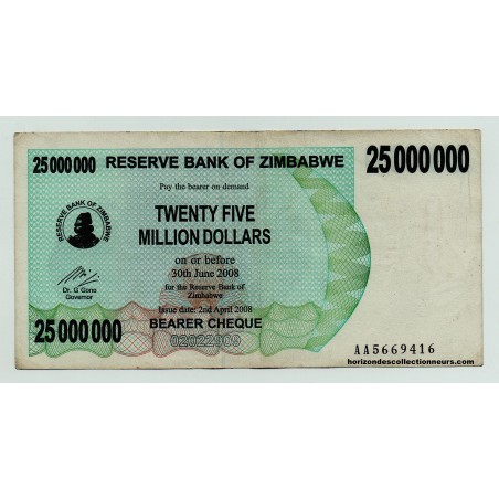 25 Millions Dollars ZIMBABWE 2008 P.56 NEUF