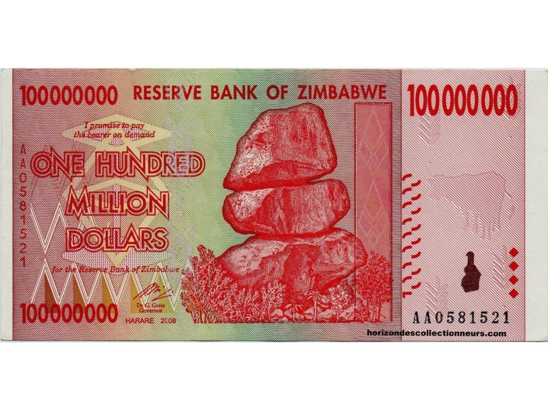 100 Millions Dollars ZIMBABWE 2008 P-80 NEUF