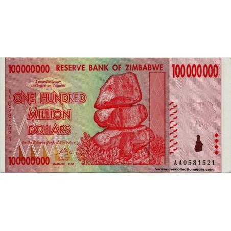 100 Millions Dollars ZIMBABWE 2008 P-80 NEUF