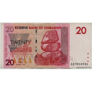 20 Dollars ZIMBABWE 2007 P.68 SPL
